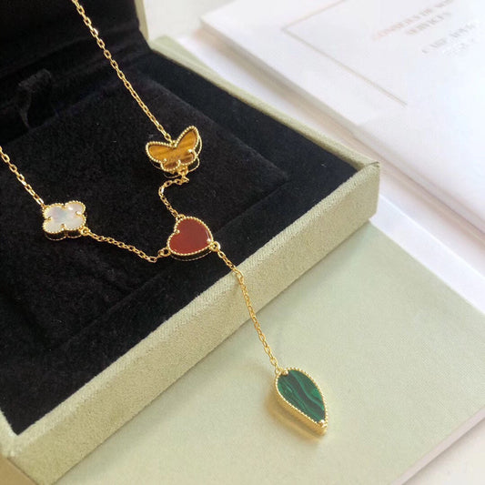 [Panda Jewelry]LUCKY SPRING 4 MOTIFS ROSE GOLD NECKLACE