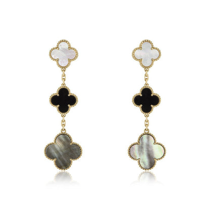 [Panda Jewelry]CLOVER EARRINGS GOLD ONYX MOP 3 MOTIF
