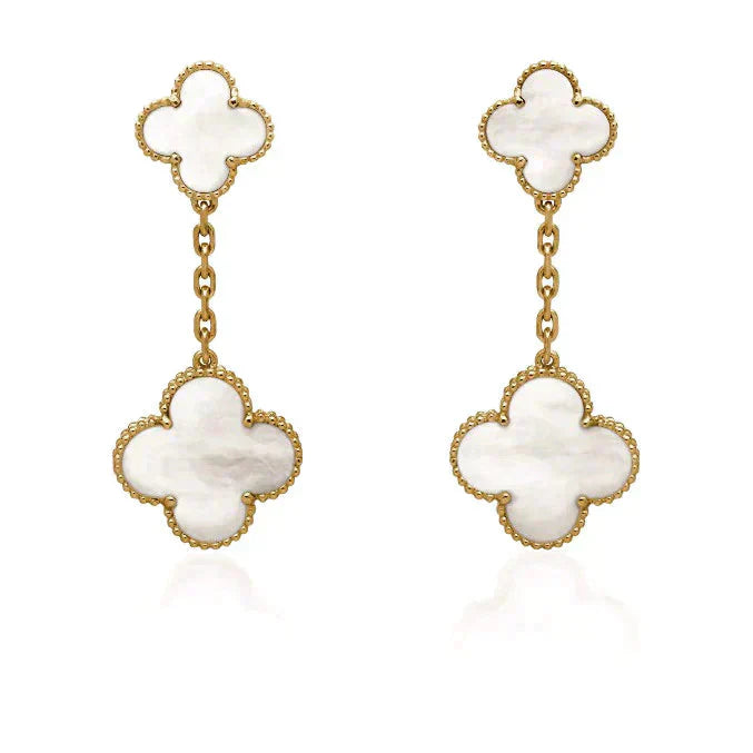 [Panda Jewelry]CLOVER 2 MOTIF WHITE MOP EARRINGS