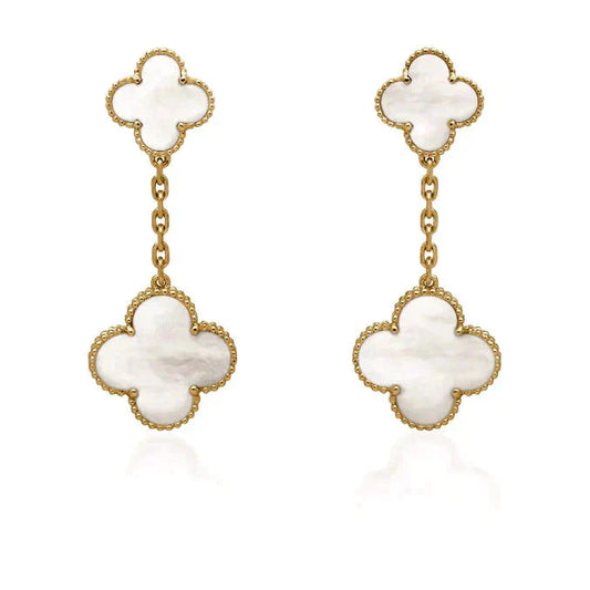 [Panda Jewelry]CLOVER 2 MOTIF WHITE MOP EARRINGS