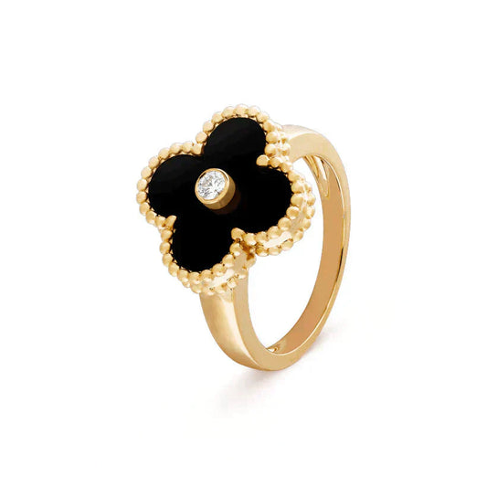 [Panda Jewelry]CLOVER ONYX RING GOLD DIAMOND