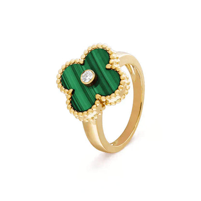 [Panda Jewelry]CLOVER MALACHITE RING GOLD DIAMOND