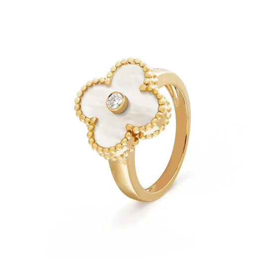 [Panda Jewelry]CLOVER PINK MOP RING GOLD DIAMOND