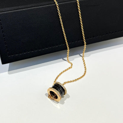 [Panda Jewelry]ZERO 1 BLACK CERAMIC DIAMOND PINK GOLD NECKLACE