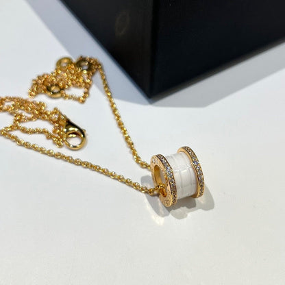 [Panda Jewelry]ZERO 1 WHITE CERAMIC DIAMOND PINK GOLD NECKLACE