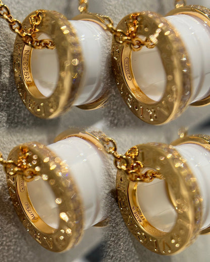 [Panda Jewelry]ZERO 1 WHITE CERAMIC DIAMOND PINK GOLD NECKLACE