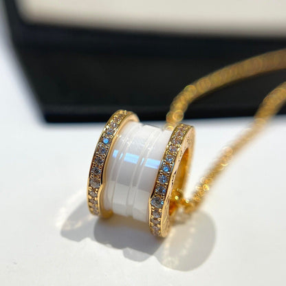 [Panda Jewelry]ZERO 1 WHITE CERAMIC DIAMOND PINK GOLD NECKLACE